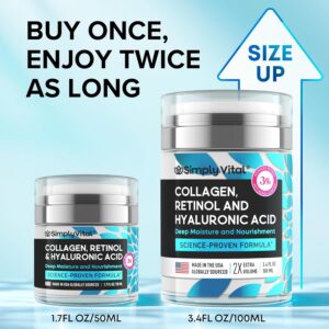 Anti-Aging Face Moisturizer with Retinol, Collagen & Hyaluronic Acid – Made in USA – Moisturizer Face Cream for Women & Men – Firming & Hydrating Neck Cream – Day & Night Skin Care – 3.38 fl oz