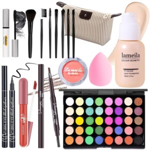 YBUETE Makeup Set Full Kit for Girls Teens Women, Makeup Present Set, Includes Eyeshadow, Foundation, Blusher, Eyebrow Pencil, Mascara, Eyeliner, Brushes, Lip Gloss, Sponge, Cosmetic Bag