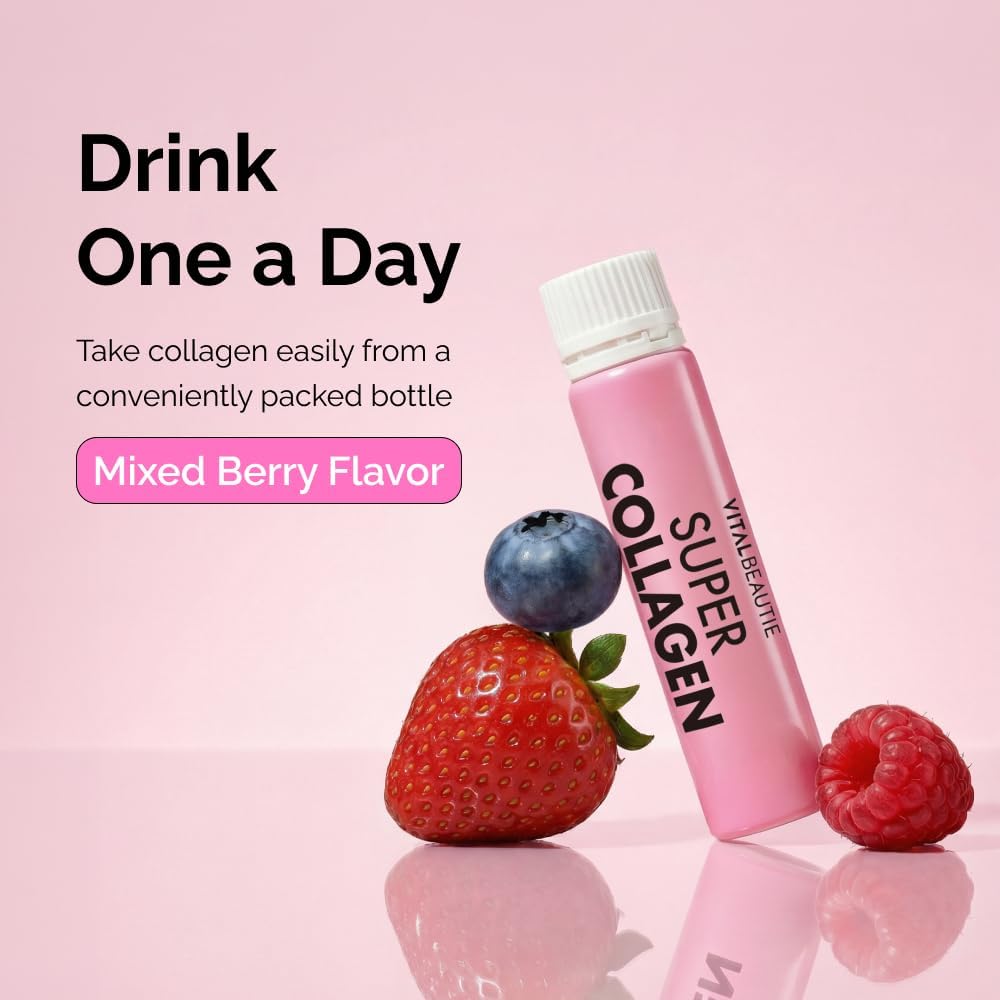 VITALBEAUTIE Super Collagen Drink – 3,500mg Low‑Molecular Fish Collagen (5 Types) – K‑Beauty Liquid Beauty Ampoules, Mixed Berry Flavor (Naturally & Artificially Flavored) – 14 x 25 mL - Image 7