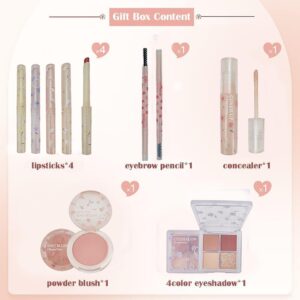 8Pcs Makeup Kit, Lipstick & Eyeshadow, Makeup Set for Teens &Girls | 4 Color Lipsticks& Eyeshadow, Eyebrow Pencil, Concealer, Blush Palette 8Pcs Gift Box Makeup Bundle Value Set