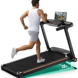 YUEJIQI 3220S Treadmills for Home, 15% Auto Incline, 3.5HP Quiet Brushless, 300Lbs Capacity, 16″x42″ Wide Running Belt, Max 8.5 MPH, One-Touch Folding Treadmill with Bluetooth APP & Pulse Monitor
