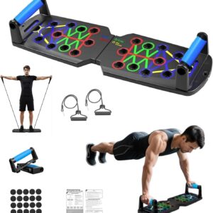 Push Up Board for Men – 15-in-1 Foldable Pushup Board with Push Up Bar, Handles & Bands, Portable Home Gym & Workout Equipment for Chest Exercise, for Teen Boys 16-18 & Gym Lovers