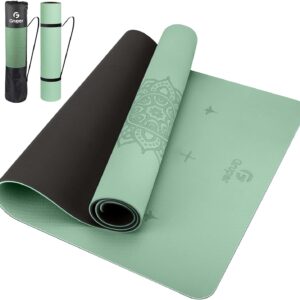 Gruper Yoga Mat Non Slip TPE Extra Wide Yoga Mat with Alignment Mark, 72″L x 32″W x 0.32″/0.24″Th (183cm x 80cm x 8mm/6mm), Anti-Tear Exercise Mat with Carrying Strap and Bag, Workout Mats for Yoga, Pilates