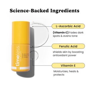 Timeless Skin Care Vitamin C Serum with Vitamin E & Ferulic Acid – Brightening Serum – for Oily & Dry Skin – Fragrance-Free – 1 oz