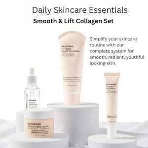 Global Beauty Care Vitamin C Glow Skincare Set – Complete Face Care Routine, Facial Cleanser, Serum, Eye Cream & Face Cream, with Niacinimade, AHA’s & Vitamin E For Radiant Smooth Skin, 4-Piece Set