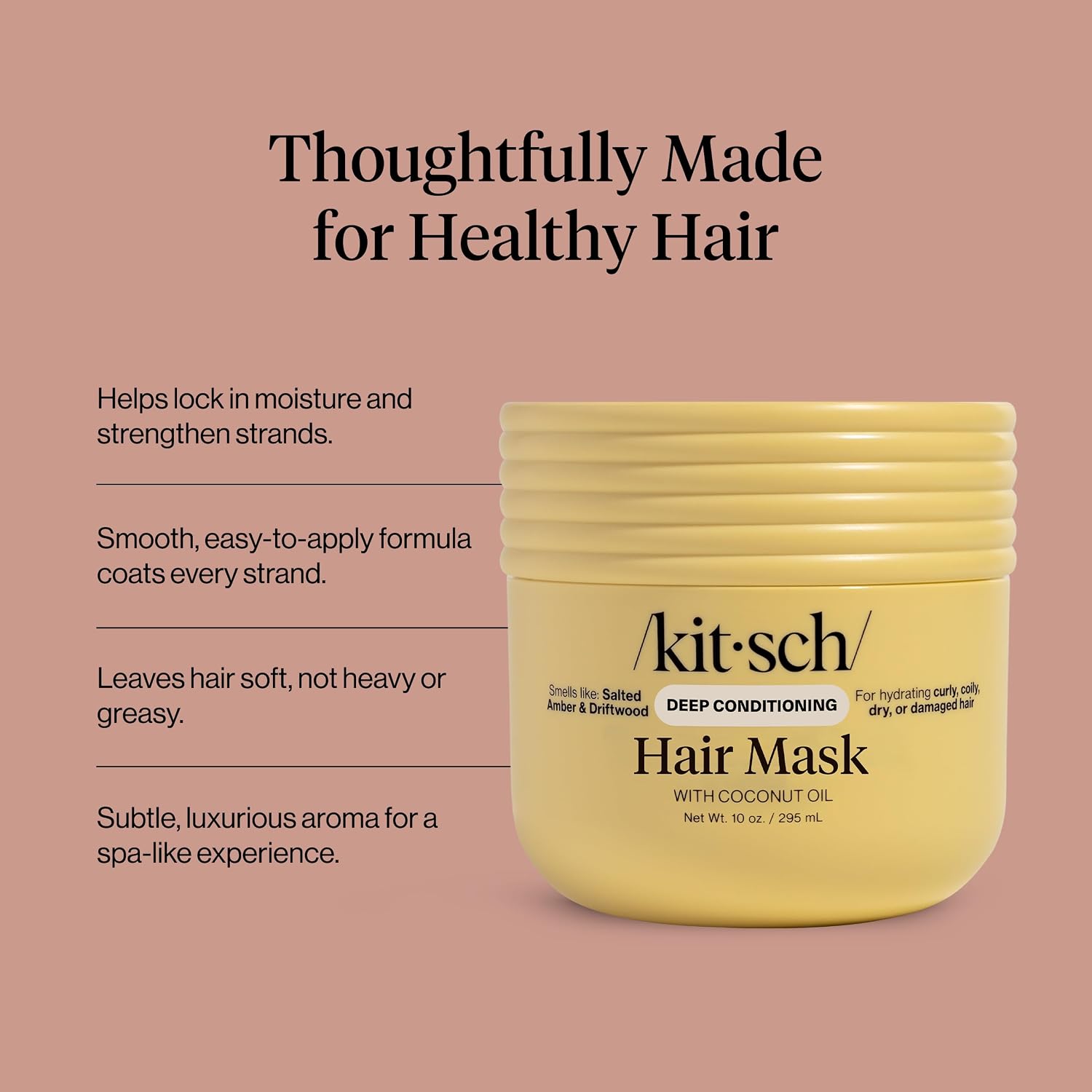Kitsch Moisturizing Coconut Oil Hair Mask for Damaged Hair – 10 oz | Deep Conditioner for Women – Curly Hair Products Friendly – Frizz-Reducing Hair Care for Curly, Coily & All Hair Types - Image 4