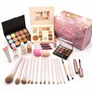 All in One Makeup Kit for Women & Beginners, Essential Full Makeup Set with Eyeshadow Palette, Lip Gloss, Foundation, Brushes – Makeup Gift Set for Teens & Girls, Great Value Starter Kit