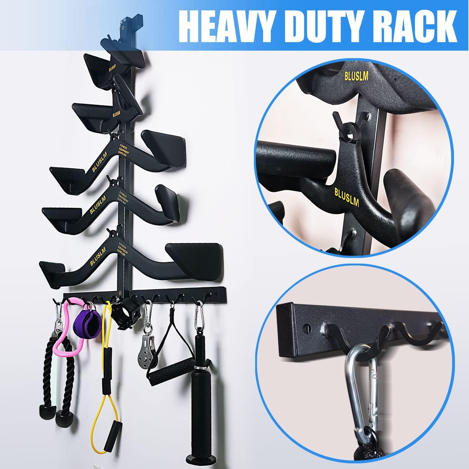 BLUSLM Lat Pull Down Bar Gym Accessory Rack, Lat Pulldown Attachments Cable Attachment Storage Rack for Mag Grip - Home Gym Fitness Heavy Duty A-Frame Stand - Image 5