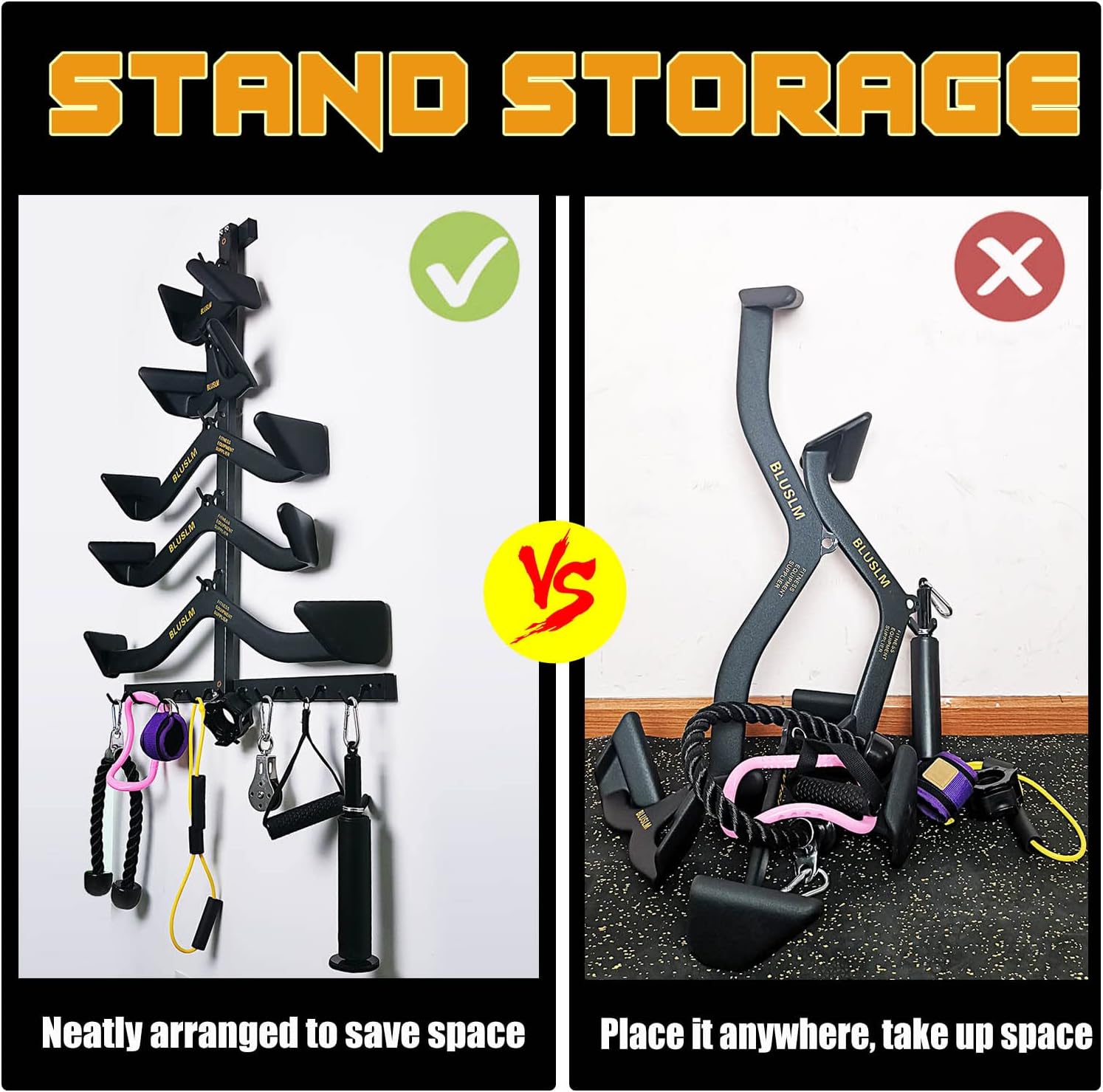 BLUSLM Lat Pull Down Bar Gym Accessory Rack, Lat Pulldown Attachments Cable Attachment Storage Rack for Mag Grip - Home Gym Fitness Heavy Duty A-Frame Stand - Image 6