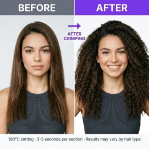 DSHOW Hair Crimper for Women – Crimping Iron with Titanium Ceramic Plates, 5 Adjustable Temps (140C-220C), Volumizing Crimper for 80s Fluffy Hairstyle, Auto Shut-Off, Dual Voltage Styling Tool[Purple]