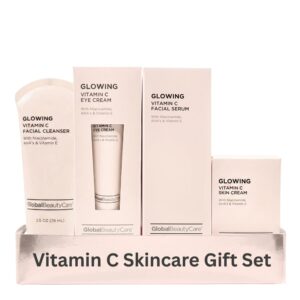 Global Beauty Care Vitamin C Glow Skincare Set – Complete Face Care Routine, Facial Cleanser, Serum, Eye Cream & Face Cream, with Niacinimade, AHA’s & Vitamin E For Radiant Smooth Skin, 4-Piece Set