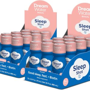 Dream Water Beauty Sleep Aid Drink Supplement; Melatonin 5mg, GABA, 5-HTP, Plus Biotin for Healthy Skin, Hair and Nails; 2.5 oz Liquid Sleep Shots, Sleepy Melon 24-Count