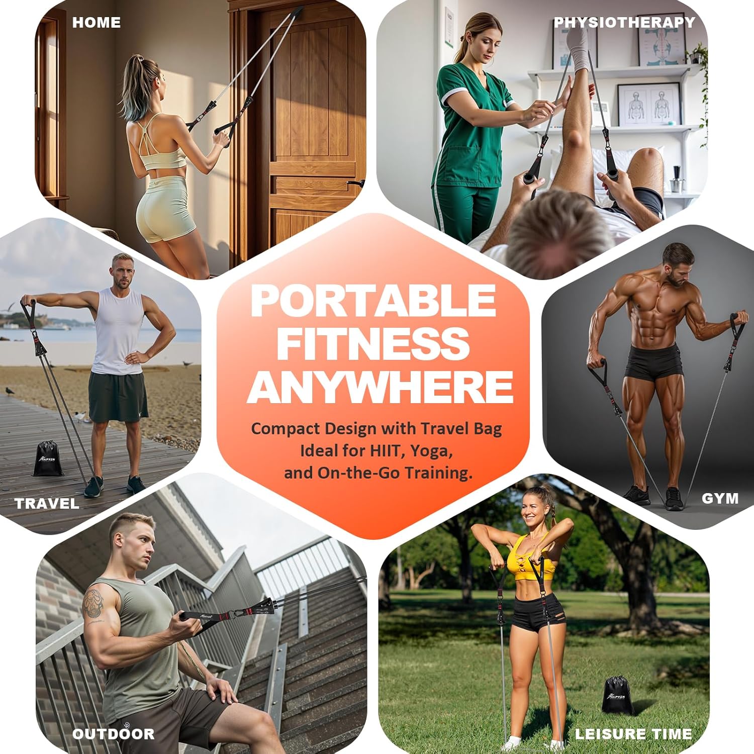 HPYGN Resistance Bands, Exercise Bands with Handles, Fitness Bands, Workout Bands with Door Anchor and Ankle Straps, for Heavy Resistance Training, Physical Therapy, Shape Body, Yoga, Home Workout Set - Image 4