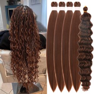 Brown Boho Hair for Braiding Prestretched Braiding Hair for Boho Braids | 30 Synthetic Curly Braiding Hair Pre stretched Yaki Texture Pre stretched Knotless Braids Non Toxic Boho Braiding Hair