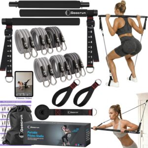 Goocrun Portable Pilates Bar Kit with Resistance Bands for Men and Women – 3 Set Exercise Resistance Bands – Multifunctional Home Gym – Supports Full-Body Workouts – with Fitness Poster and Video