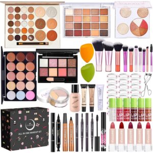 All in One Makeup Kit for Women Full Kit, Makeup Gift Set Women & Beginner | Makeup Essential Bundle Includes Foundation Eyeshadow Palette Concealer Lipstick Eyeliner Eyebrow Stencils Cosmetic Brush Set