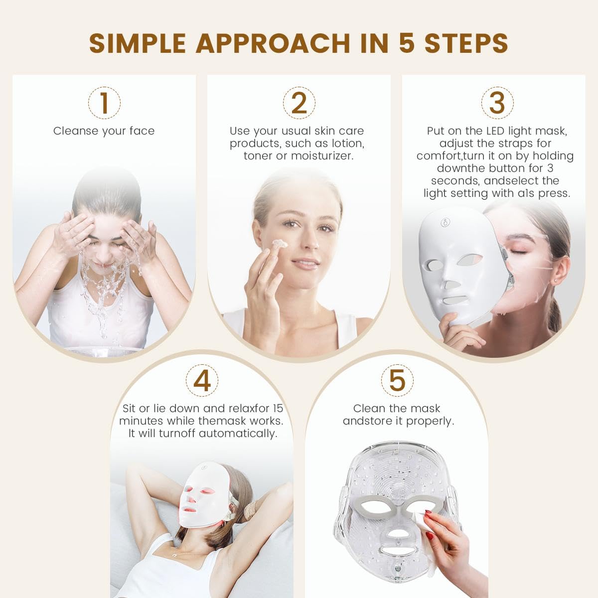 LED Face Mask – Cordless Facial Light Mask with 7 Custom Light Modes, Rechargeable Red Light Mask for All-Round Coverage, One-Button Control for Easy At-Home & On-the-Go Skincare - Image 4