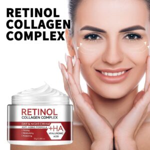 Retinol Collagen Face Moisturizer Cream Hyaluronic Acid, Day-Night Anti-Aging Moisturizer for Skin Tightening Lifting Firming Wrinkle Smoother for Women & Men (Cream)