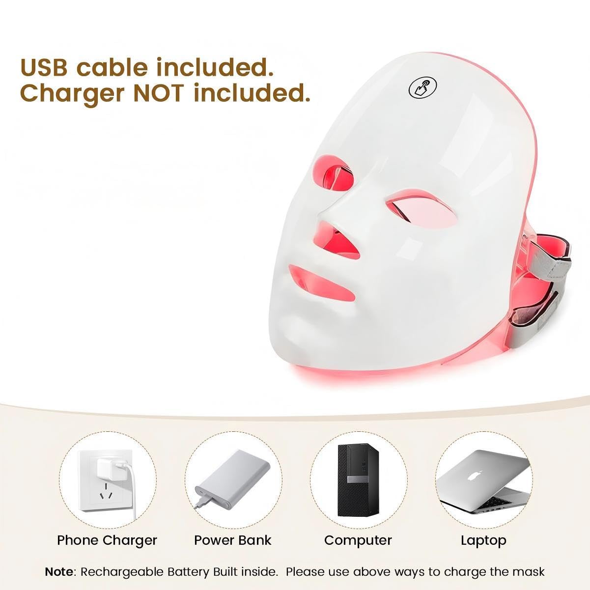 LED Face Mask – Cordless Facial Light Mask with 7 Custom Light Modes, Rechargeable Red Light Mask for All-Round Coverage, One-Button Control for Easy At-Home & On-the-Go Skincare - Image 7