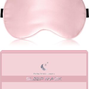 Silk Sleep Mask for Women – Soft Breathable Organic Natural Mulberry Silk Fabric Blackout Eye Mask for Sleeping with Adjustable Straps No Pressure Eye Mask for Travel Essentials Gifts (Pink)