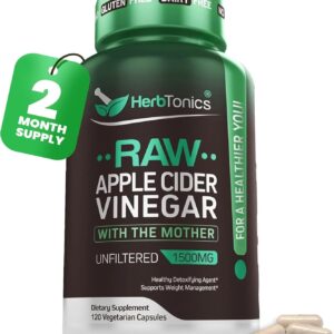 Herbtonics Raw Apple Cider Vinegar 1500mg with Mother, 120 Capsules
