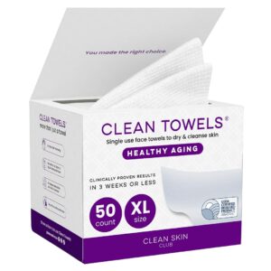 Reduces Fine Lines and Wrinkles in 6 weeks or Less, CLEAN SKIN CLUB Healthy Aging Clean Towels® XL, Disposable Face Towels, XL – 1 Pack (50 count)