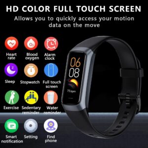 Fitness Tracker with 24/7 Heart Rate Blood Oxygen Sleep Monitor,Activity Tracker with 1.1″ AMOLED Touch Color Screen, Multiple Sport Modes Step Counter,IP68 Waterproof for Women Men (Dark Black)