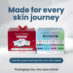 Clean Skin Club Clean Towels® XL Variety 4-Pack Travel Set, Disposable Face Towels, Includes Original, Sensitive, Blemish Control & Healthy Aging, 40 Count Total, 10 Each