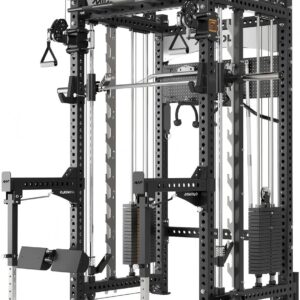 Mikolo Anubis-2.0 Smith Machine with Weight Stack, 3“×3” All-in-One Power Cage with LAT Pulldown & Cable Crossover, 3200LBS Multi-Function Trainer with Aluminum Pulley System for Fitness Home Gym