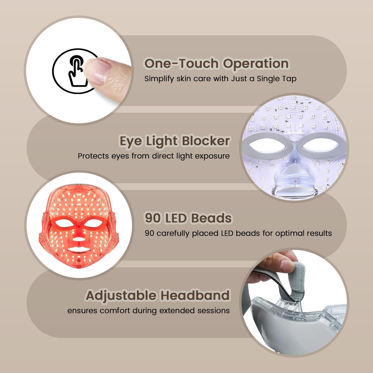 LED Face Mask – Cordless Facial Light Mask with 7 Custom Light Modes, Rechargeable Red Light Mask for All-Round Coverage, One-Button Control for Easy At-Home & On-the-Go Skincare - Image 3