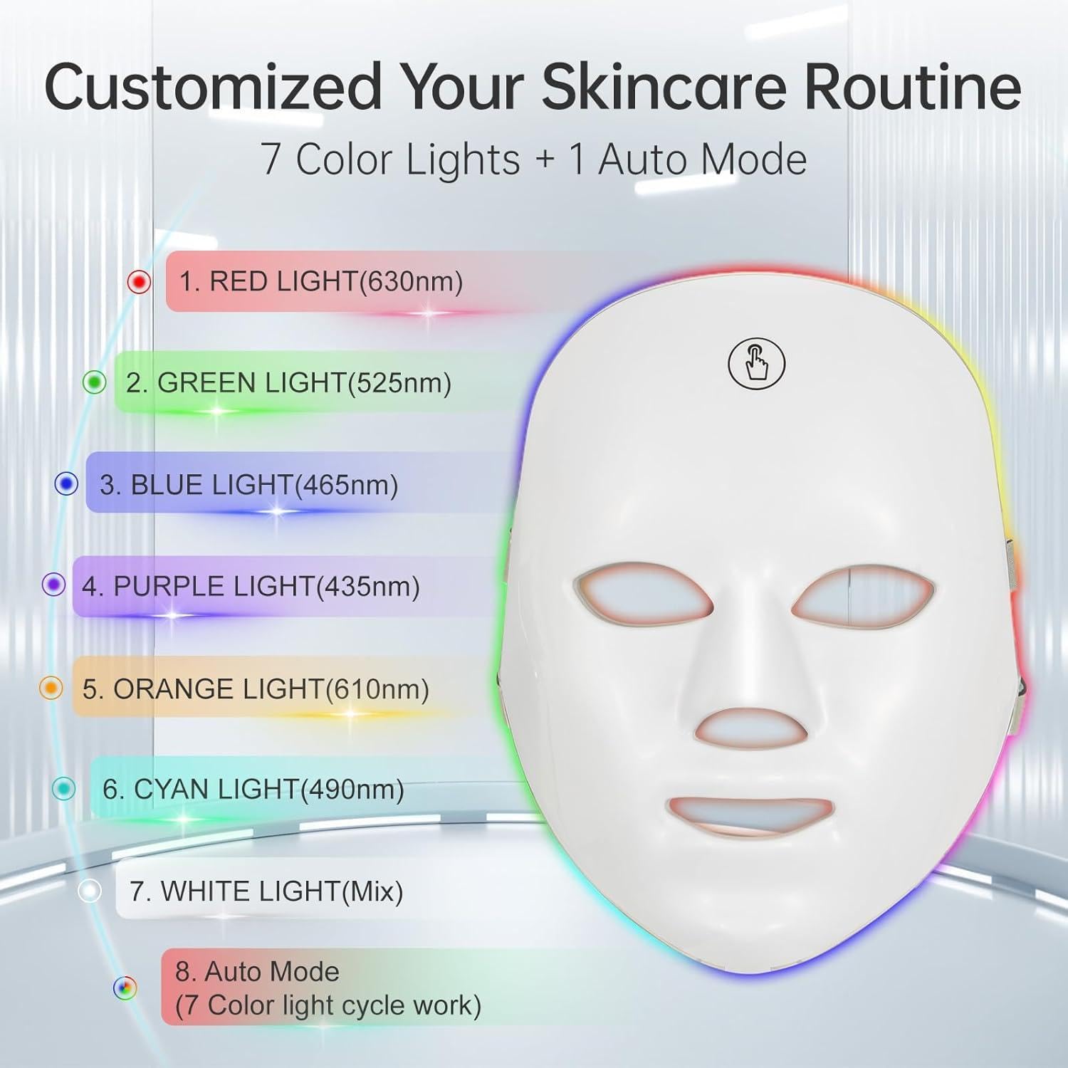 LED Face Mask – Cordless Facial Light Mask with 7 Custom Light Modes, Rechargeable Red Light Mask for All-Round Coverage, One-Button Control for Easy At-Home & On-the-Go Skincare - Image 5