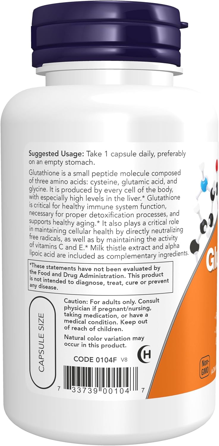 NOW Foods Supplements, Glutathione 500 mg, With Milk Thistle Extract & Alpha Lipoic Acid, Free Radical Neutralizer*, 60 Veg Capsules - Image 3