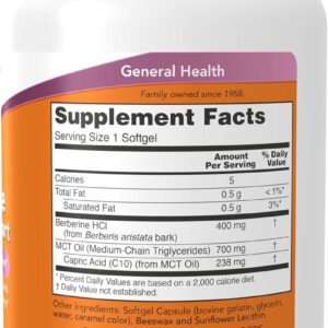 NOW Foods Supplements, Berberine Glucose Support, Combined with MCT Oil for Optimal Berberine Absorption, 90 Softgels