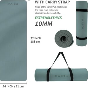 PAIDU POE Yoga Mat （10mm）Extra Thick Fitness Mat 72″x24″ with Carry Strap