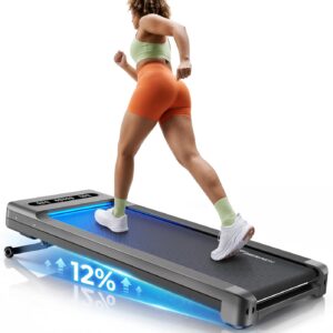 MERACH UltraWalk W60 Walking Pad Treadmill with 12% Auto Incline, Under Desk Walking Pad 400lb Capacity, Max 3.5HP Heavy Duty Walking Pad with Incline for Tall People with BT Speaker, RGB Light & APP