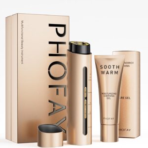 PHOFAY 3-in-1 Facial Device, 1.4oz Matching Gel. Multi Functional Beauty Device, Lifting, Firming, Puffiness Reduction and Promote Absorption & Soothing Care Calm Skin, Youthful Glow (Golden)