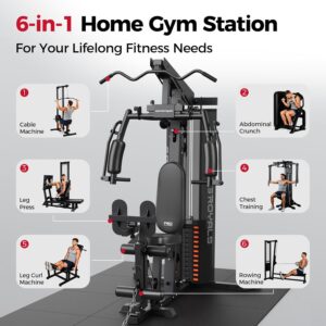 SPORTSROYALS Home Gym, Multifunctional Workout Station with Leg Press