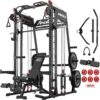 Mikolo M4 2.0 Smith Machine, 2200lbs Squat Rack with LAT-Pull Down System & Cable Crossover Machine, Training Equipment with Leg Hold-Down Attachment