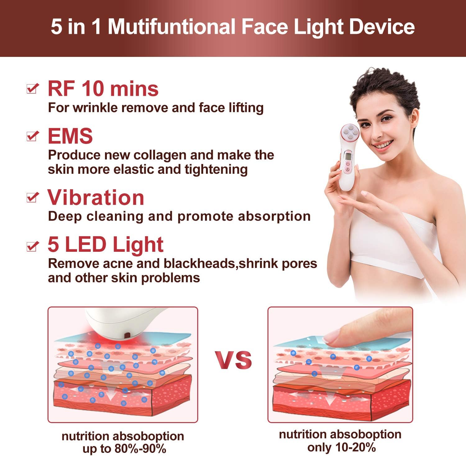 High Frequency Facial Machine 5 in 1 Facial Massager Micro-Current Recharable Facial Frequency Device - Image 2