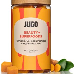 JUGO Beauty + SUPERFOODS Hair, Skin and Nails Collagen Gummies, Hyaluronic Acid and Turmeric Supplement, Cruelty-Free, Gelatin-Free and Gluten-Free Gummy Vitamins, Non-GMO, Made in USA, 40 Count