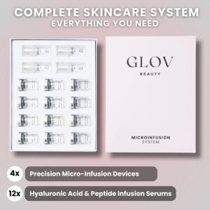 Glov Beauty Micro Infusion System for Face & Lips – 0.25mm 24k Gold Cosmetic Facial Stamp with Hyaluronic Acid, Collagen Peptides & Licorice Root Serum Ampoules (4x Infusion Application, 12x Serums)