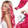 RUNATURE Hot Pink Itip Hair Extensions Human Hair 22 Inch Long I Tip Human Hair Extensions Invisible Hot Pink Cold Fusion Itip Hair Extensions Hot Pink Natural Hair Full Ends 25g 25 Strands
