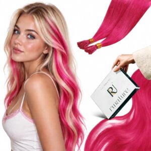RUNATURE Hot Pink Itip Hair Extensions Human Hair 22 Inch Long I Tip Human Hair Extensions Invisible Hot Pink Cold Fusion Itip Hair Extensions Hot Pink Natural Hair Full Ends 25g 25 Strands