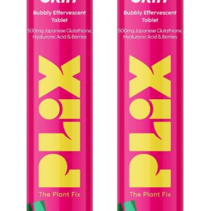 PLIX Glowy Skin 500mg Glutathione Supplement with Hyaluronic Acid, Vitamin C, E & Berries | 30 Effervescent Tablets, Strawberry Flavor