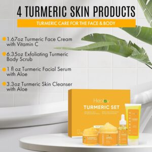 Healov Turmeric Skincare Set – Turmeric Skin Care Products Brightening & Acne – Turmeric Skin Care Kit, Turmeric Skin Care Set – Turmeric Cleanser, Body Scrub, Face Cream & Facial Serum
