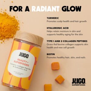 JUGO Beauty + SUPERFOODS Hair, Skin and Nails Collagen Gummies, Hyaluronic Acid and Turmeric Supplement, Cruelty-Free, Gelatin-Free and Gluten-Free Gummy Vitamins, Non-GMO, Made in USA, 40 Count