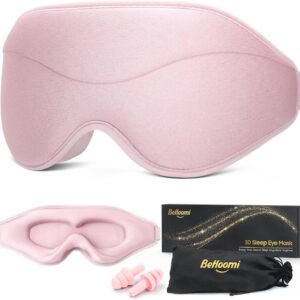 BeHoomi Sleep Mask, Premium Eye Mask for Sleeping, Total Blackout, Super Soft Comfort, Adjustable Fit, Upgraded 3D Ergonomic Designed Sleeping Mask for Home, Office, Travel, Meditation, Yoga, Pink