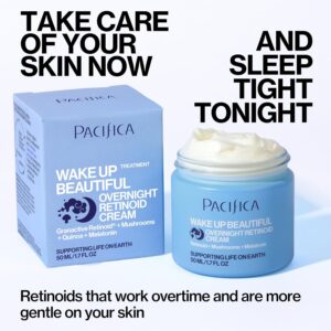 Pacifica Wake Up Beautiful Retinoid Night Cream – Overnight Anti-Aging Moisturizer with Hyaluronic Acid & Melatonin, Reduces Wrinkles & Fine Lines, Hydrating and Gentle for Dry or Mature Skin, Vegan