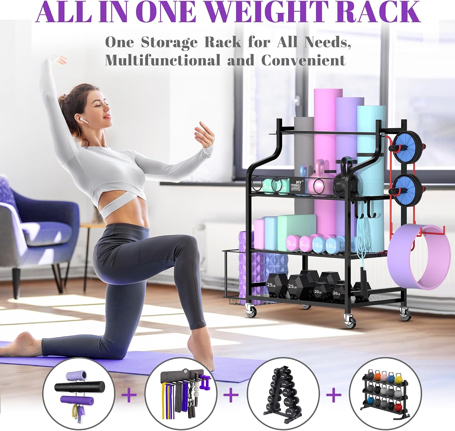 Mythinglogic Home Gym Rack for Dumbbells, Yoga Mats and Workout Equipment - Image 2