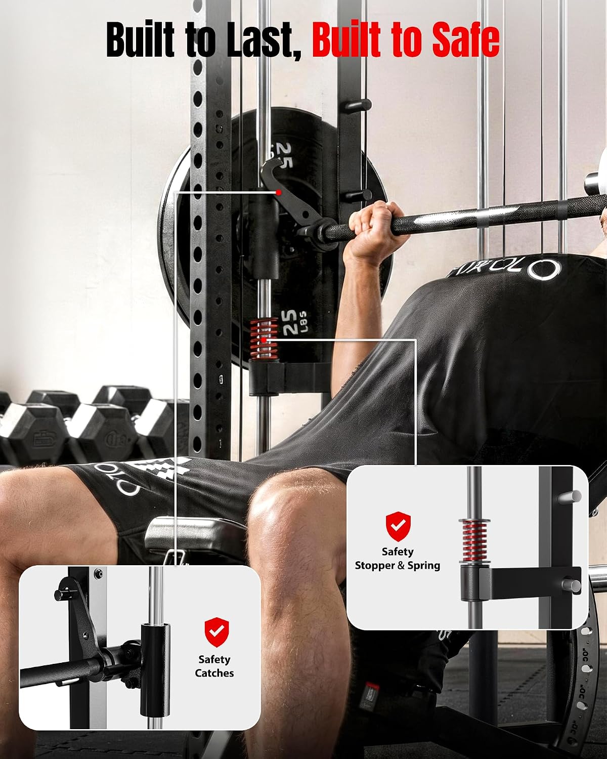 Mikolo M4 2.0 Smith Machine, 2200lbs Squat Rack with LAT-Pull Down System & Cable Crossover Machine, Training Equipment with Leg Hold-Down Attachment - Image 5